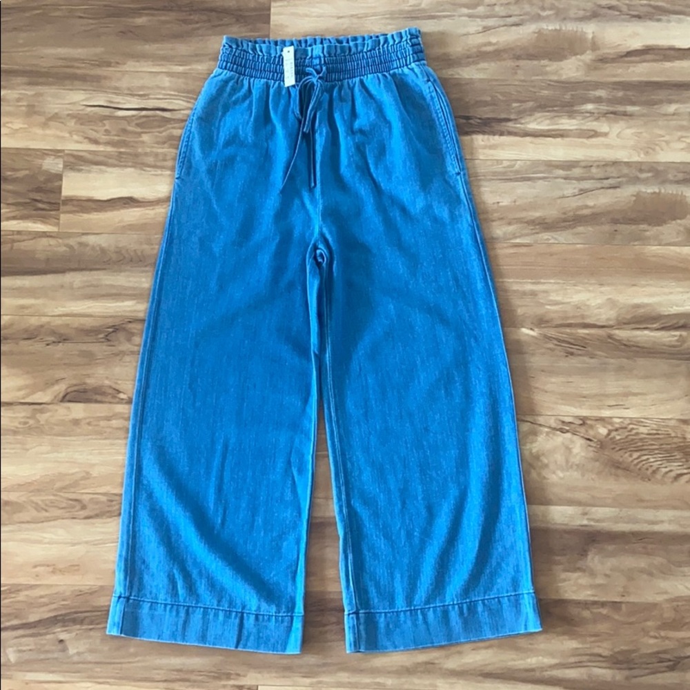 Madewell Indigo Smocked Huston Pull-On Crop Pants - Picture 1 of 16